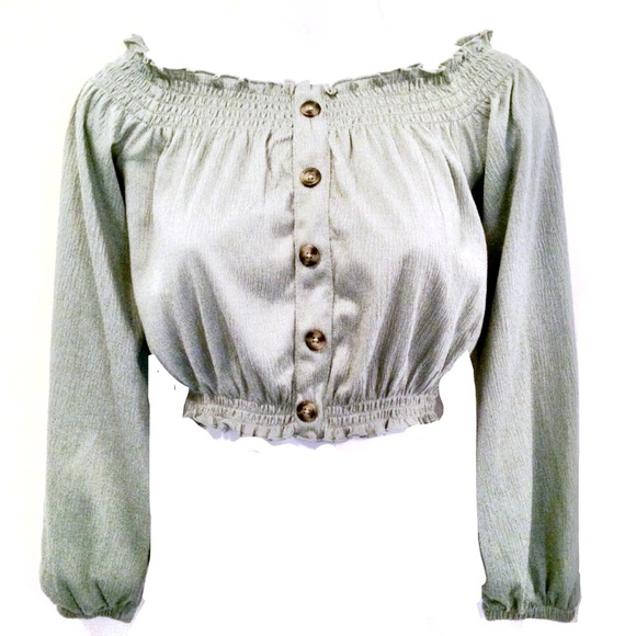 Tops - Sage Green Crop Top w/ Ruching!